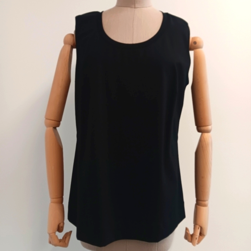 LAFAYETTE 148 NEW YORK Black Cotton Rib Scoop Neck Tank - 1X